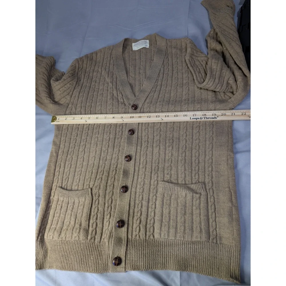 Vintage Lord‎ Jeff Cable Knit Cardigan USA Made Brown Wool Blend Ivy Prep M